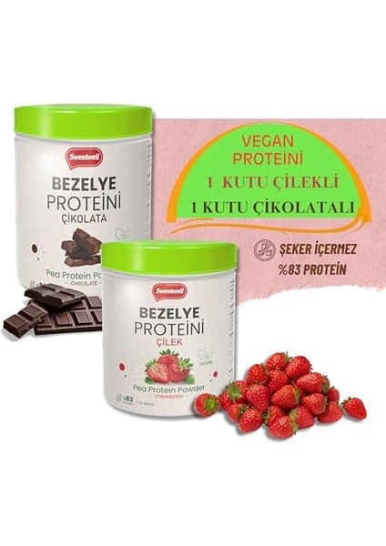 Sweetwell Çikolatalı 400 gr + Çilekli 400 gr Vegan Bezelye Proteini Tozu -%83 Protein Içerir Pae Protein fiyatları