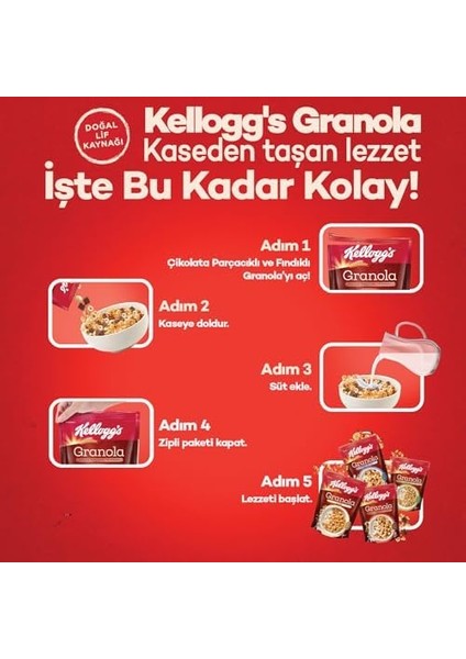Kellogg's Granola Çikolata Parçacıklı ve Fındıklı 340 Gr,%44 Yulaf Içerir,lif Kaynağı,%11 Belçika Çikolata Parçaları,antioksidan Içerir,kahvaltılık Gevrek,müsli modelleri