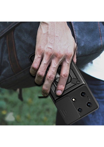 Infinix Note 30 Pro Kılıf Magnetik Standlı Kamera Korumalı Sürgülü Kapak