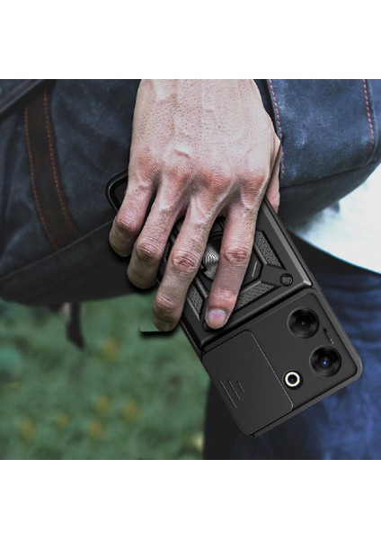 Tecno Camon 20 Pro 4g Kılıf Magnetik Standlı Kamera Korumalı Sürgülü Kapak