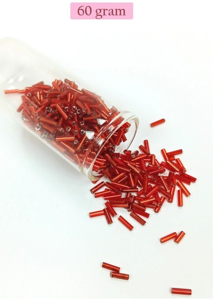 Uzun Boru Kesme Boncuk Çap 2mm Uzunluk 10 mm - 60 Gram - Şeffaf Kırmızı - BNC299