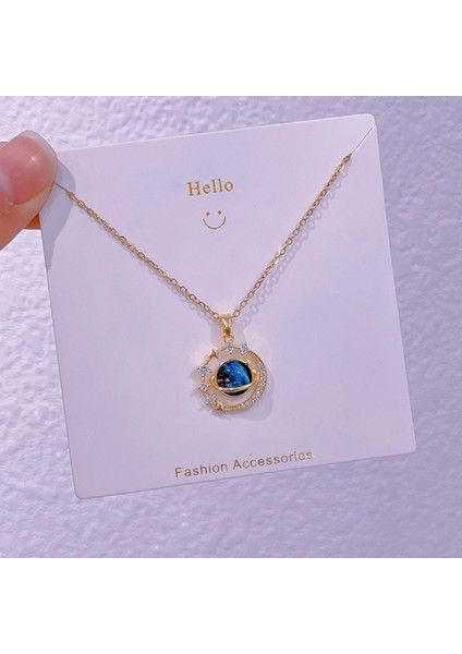 Yeni Bakır Kaplama Gerçek Altın Australopithecine Sıcaklığa Duyarlı Güneş Ay Kolye Mikro Set Zirkonya Titanyum Çelik Kolye (Yurt Dışından)