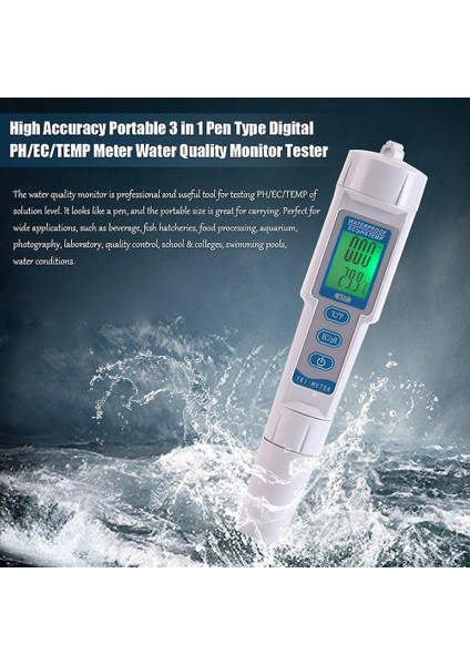 983 PH/EC/TEMP Metre Profesyonel 3'ü 1 Arada Taşınabilir Yüksek Hassasiyetli Elde Tutulan pH Metre Kalem Test Su Kalitesi Test Cihazı Ölçer