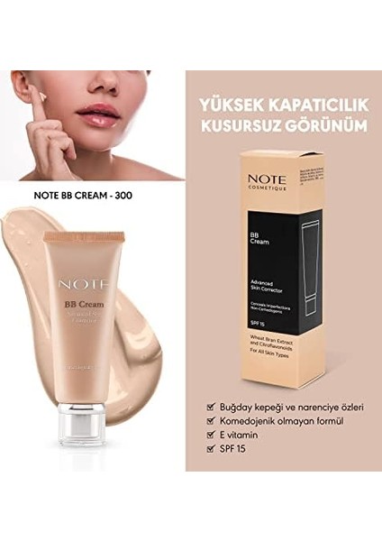 Note Bb Cream 300 Light Beige Spf 15 Nemlendirici Etkili Yoğun Kapatıcı Bb Krem fiyatları