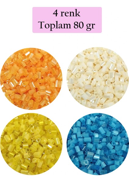 Kesme Cam Boncuk 2mm - 4 Renk - Toplam 80 Gram - BNC443