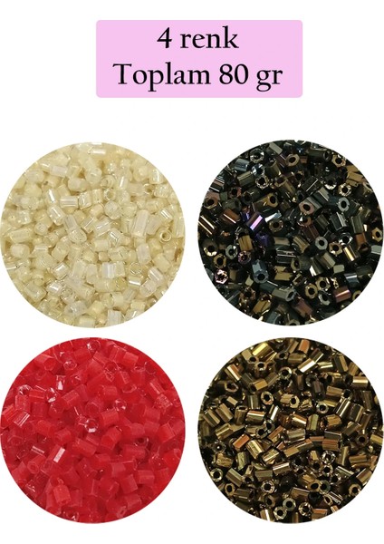 Kesme Cam Boncuk 2mm - 4 Renk - Toplam 80 Gram - BNC444