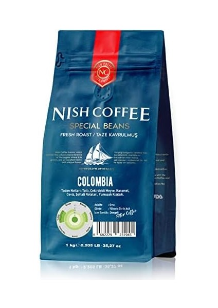 Nish Filtre Kahve Colombia 1 kg 3'lü Set (3x1 Kg) - Öğütülmüş
