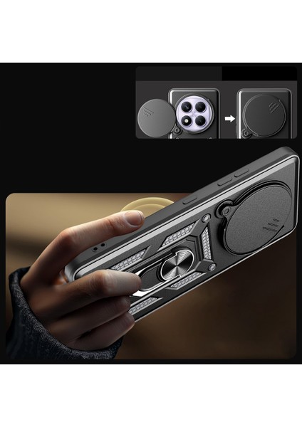 Xiaomi Redmi Note 14 Pro 4g Kılıf Magnetik Standlı Kamera Korumalı Sürgülü Kapak