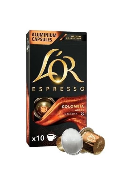 L'or - Espresso Kahve - Colombia - Origins Collection - Yoğunluk 8 - Turunçgil Notaları - 1 Paket x 10 Alüminyum Kapsül
