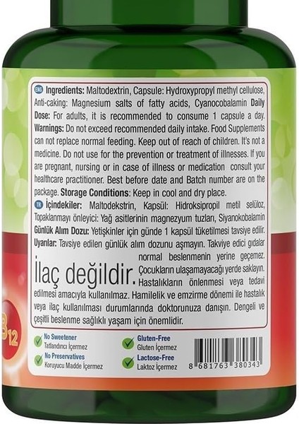 Nature's Supreme Vitamin B12 1000 Mcg 60 Kapsül fiyatları