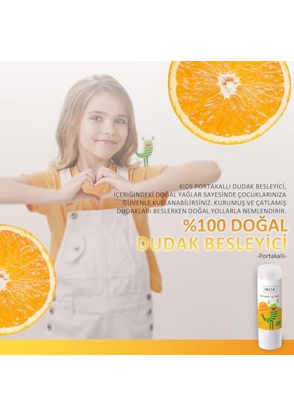 INCIA%100 Doğal Kids Dudak Besleyici Portakal Bitkisel Nemlendirici Dudak Bakım Kremi 6 G modelleri