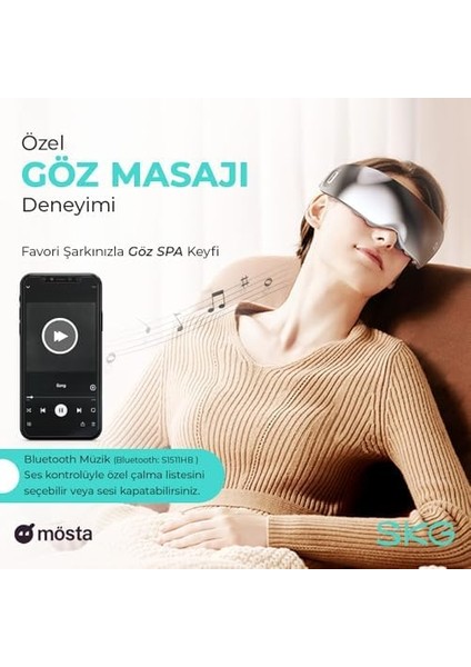 Skg E7 Göz Masaj Aleti, Isıtma ve Titreşim Fonksiyonlu, Şakak ve Göz Çevresi Masajı, Bluetooth Müzik Desteği, Taşınabilir Tasarım, 2.5 Saat Kullanım – Resmi Distribütör Garantili