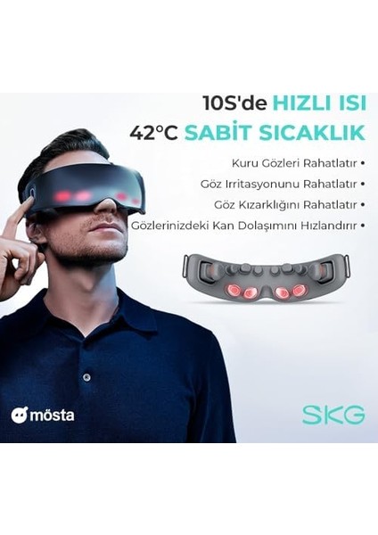 Skg E7 Göz Masaj Aleti, Isıtma ve Titreşim Fonksiyonlu, Şakak ve Göz Çevresi Masajı, Bluetooth Müzik Desteği, Taşınabilir Tasarım, 2.5 Saat Kullanım – Resmi Distribütör Garantili modelleri