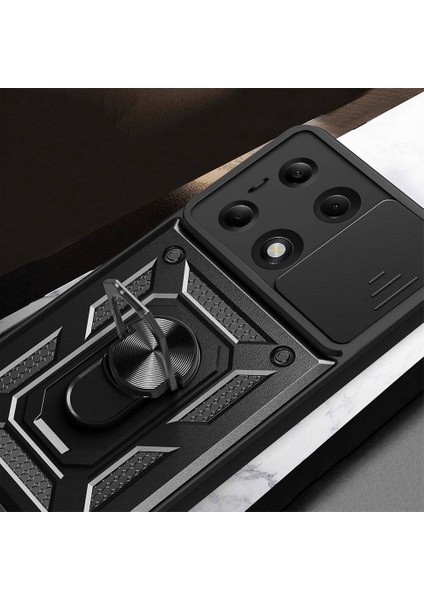 Xiaomi Poco M6 Pro 4g Kılıf Magnetik Standlı Kamera Korumalı Sürgülü Kapak