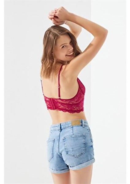 Vişne Dantelli Zincir Detaylı Ayarlanabilir Askılı Büstiyer Kadın İç Giyim