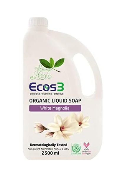Ecos3 Organik Beyaz Manolya Özlü Parabensiz Sıvı Sabun (1 x 2500 Ml)