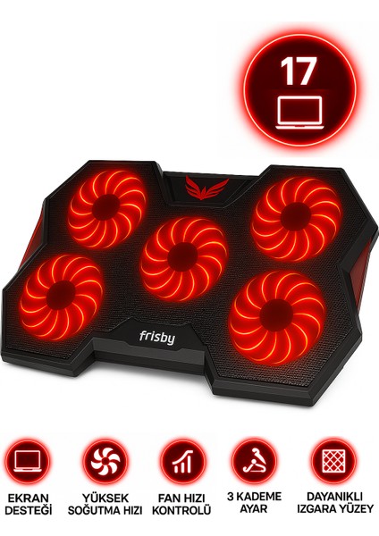 Gp4 E-Sport Desing 5 Fanlı Ledli Pro Standlı 15-17" Uyumlu Notebook Soğutucu