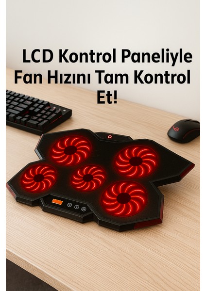 Gp5 E-Sport Desing 5 Fanlı Ledli LCD Kontrol Panelli Pro Standlı 15-17" Uyumlu Notebook Soğutucu fiyatları