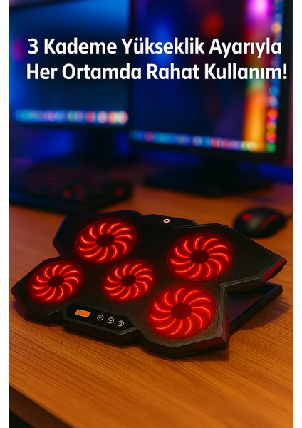 Gp5 E-Sport Desing 5 Fanlı Ledli LCD Kontrol Panelli Pro Standlı 15-17" Uyumlu Notebook Soğutucu modelleri