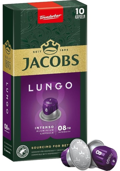 Jacobs - Lungo 8 Intenso - Yüksek Yoğunluk - Keskin ve Yoğun - Espresso Kapsülleri - 10 Alüminyum Kapsül