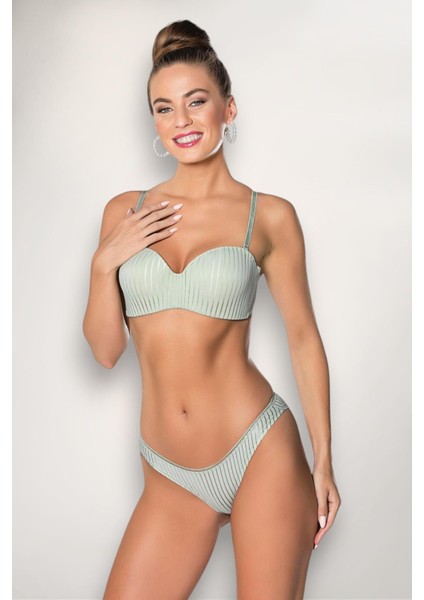Straplez Mint Yeşili Lotus Sütyen ve Slip Külot Takım