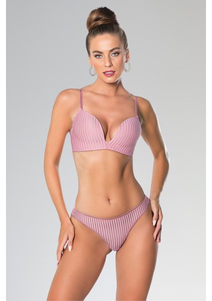 Pembe Dekolte Sütyen ve Külot Takım