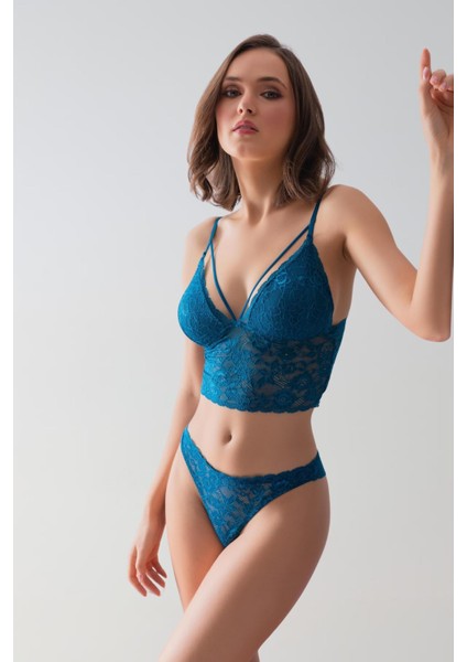 Petrol Mavisi Yarı Destekli Bralet ve Külot Takım