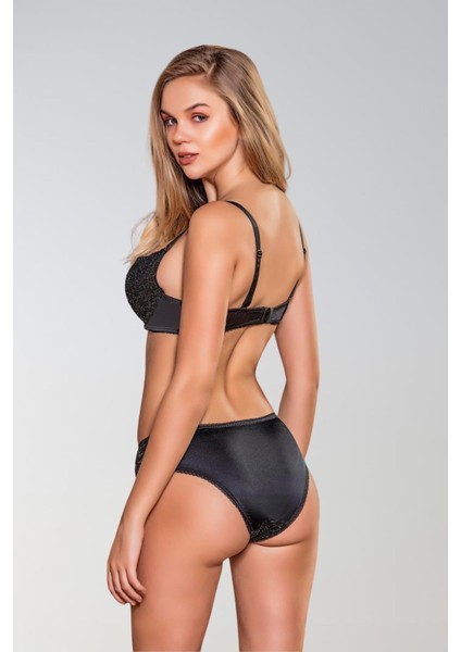 Siyah Simli Straplez Lotus Sütyen Slip Külot Takım modelleri
