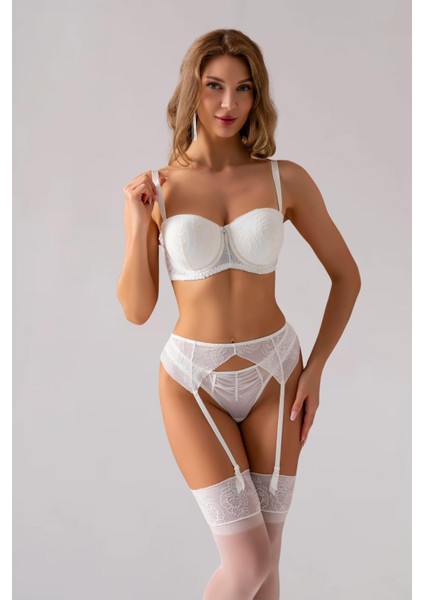 Ekru Yarı Destekli Sütyen Külot Jartiyer Çorap Takım fiyatları