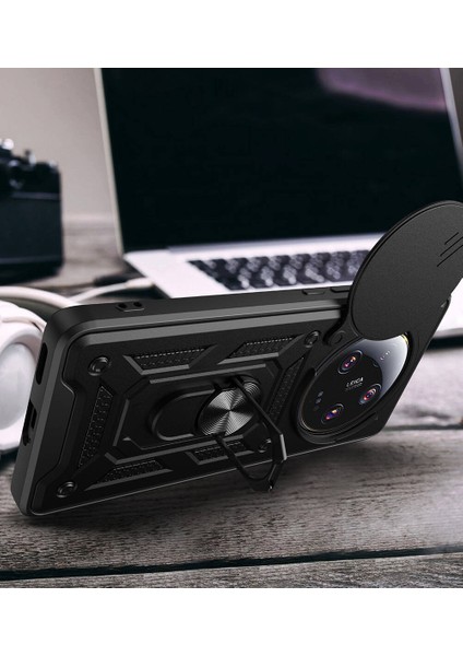 Xiaomi Mi 13 Ultra Kılıf Magnetik Standlı Kamera Korumalı Sürgülü Kapak