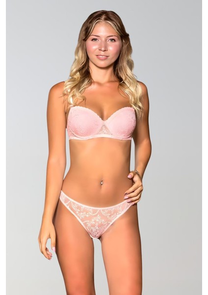 Pudra Straplez Sütyen ve Külot Takım
