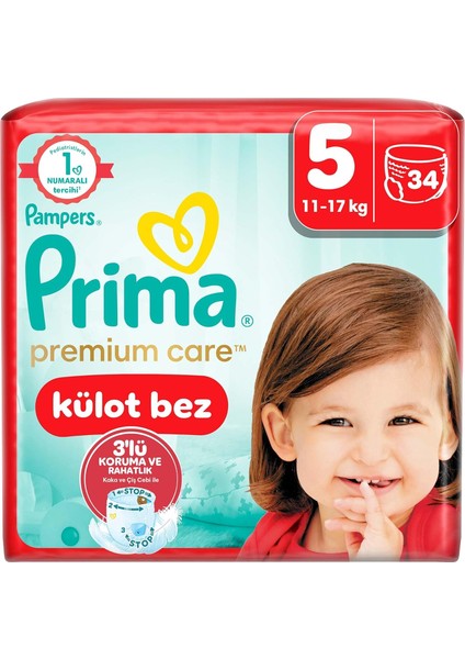Prima Premium Care Külot Bebek Bezi 5 Numara 34 Adet Junior modelleri