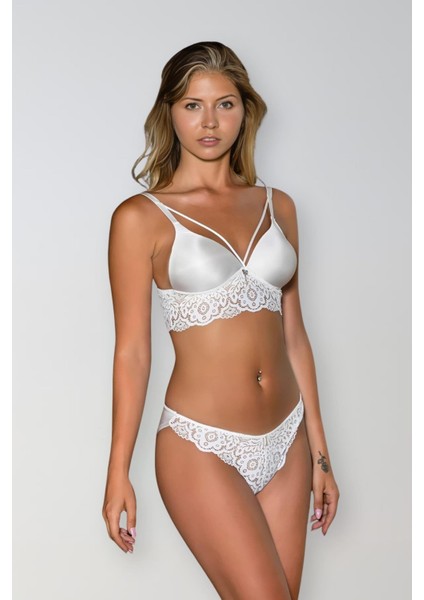 Ekru Bralet Sütyen Slip Külot Takım