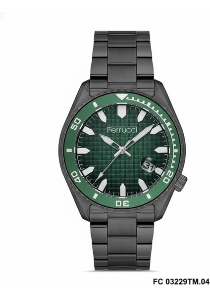 Erkek Kol Saati Siyah Renk, Yeşil Kadran - Şık Metal Kordon, 2 Yıl Garantili