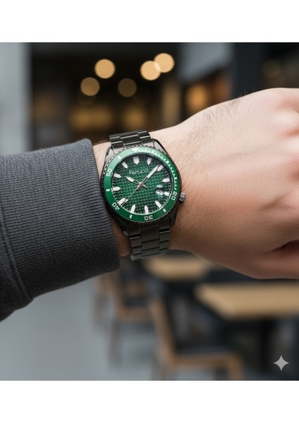 Erkek Kol Saati Siyah Renk, Yeşil Kadran - Şık Metal Kordon, 2 Yıl Garantili modelleri