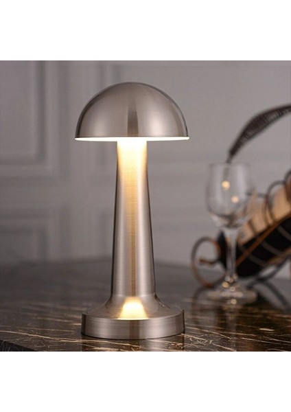 Mantar Model Silver Renk Şarjlı Dokunmatik 3 Renkli LED Masa Lambası (4940)