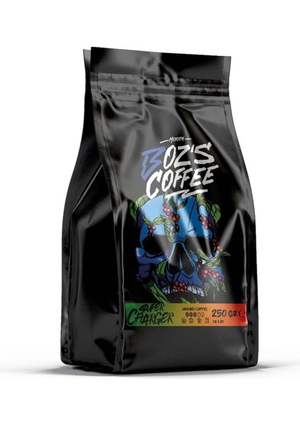 Meryem Boz's Coffee Super Charger Öğütülmüş Filtre Kahve, Orta Kavrulmuş, Yüksek Kafeinli, Sporcu Kahvesi, 250 G