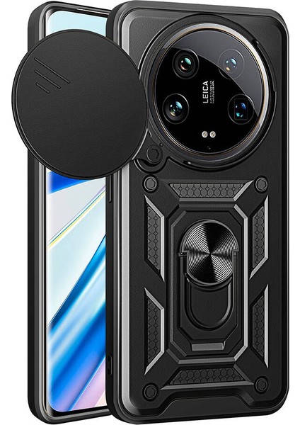 Xiaomi Mi 14 Ultra Kılıf Magnetik Standlı Kamera Korumalı Sürgülü Kapak