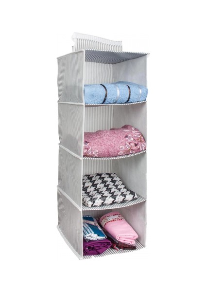 Dolap Içi Düzenleyici Katlanabilir Çok Amaçlı 4 Bölmeli Çizgili Bez Organizer (Siyah)