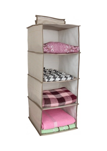 Dolap Içi Düzenleyici Katlanabilir Çok Amaçlı 4 Bölmeli Çizgili Bez Organizer (Siyah) fırsatları