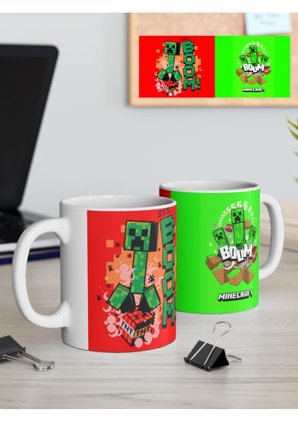 Mine-Craft "boom" Baskılı Canlı Renkli, Porselen, Kupa Bardak