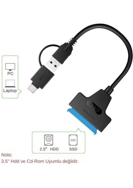 0442 2in1 USB 3.0 Type-C To 2.5 Inç Sata HDD SSD Çevirici Dönüştürücü Sata–usb 3.0 / Type-C Kablo (2.5 Inç Hdd/ssd Uyumlu) Toplam Uzunluk: 30 cm Yüksek Hızlı Veri Aktarımı (5 Gbps) fiyatları