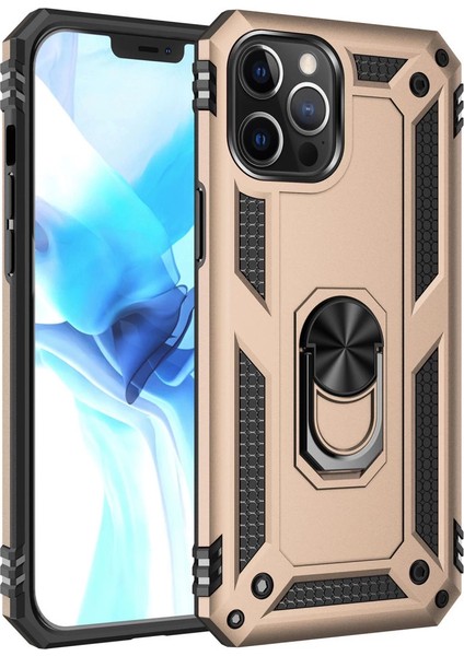 Iphone 12 Kılıf Sofya Yüzüklü Silikon Kapak - Gold