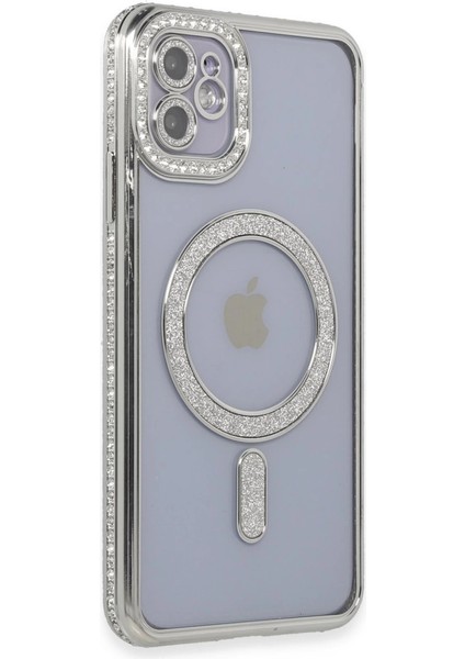 Iphone 11 Kılıf Joke Simli Magneticsafe Kılıf - Gümüş