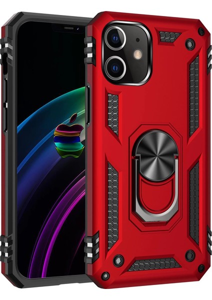 Iphone 12 Mini Kılıf Sofya Yüzüklü Silikon Kapak - Kırmızı