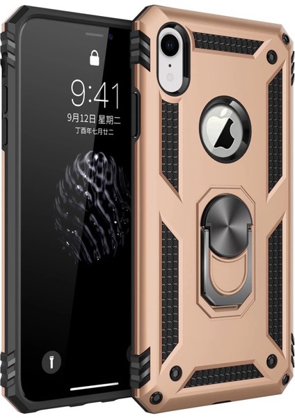 Iphone Xr Kılıf Sofya Yüzüklü Silikon Kapak - Gold