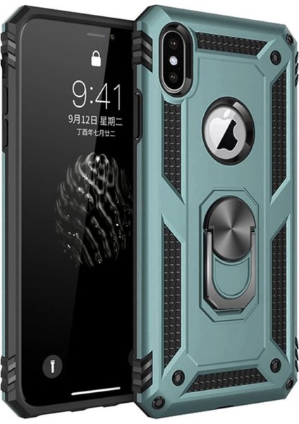 Iphone Xs Kılıf Sofya Yüzüklü Silikon Kapak - Yeşil