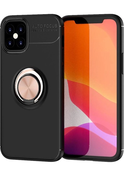 Iphone 12 Mini Kılıf Range Yüzüklü Silikon - Siyah-Gold
