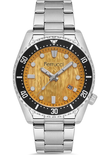 Erkek Kol Saati Gümüş ve Siyah Renk, Turuncu Kadran - Şık Metal Kordon, 2 Yıl Garantili