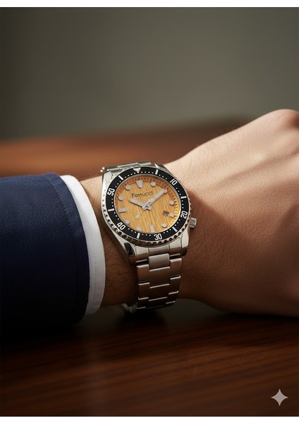 Erkek Kol Saati Gümüş ve Siyah Renk, Turuncu Kadran - Şık Metal Kordon, 2 Yıl Garantili modelleri